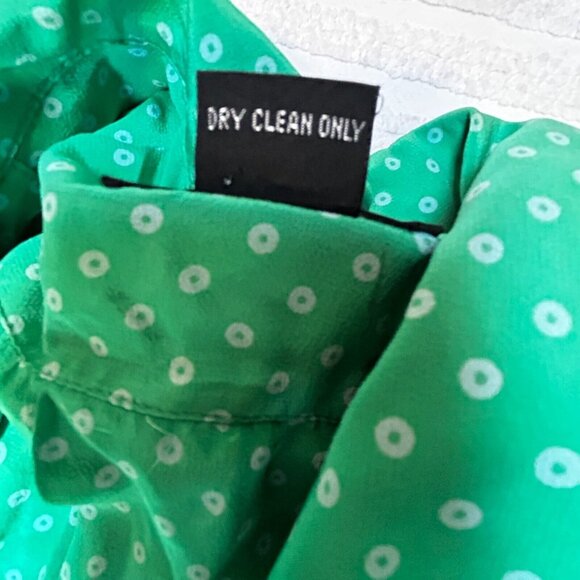 Nordstrom Point Of View Vintage Green Polka Dot Silk Pleated Faux Wrap Dress 8 - Picture 4 of 9